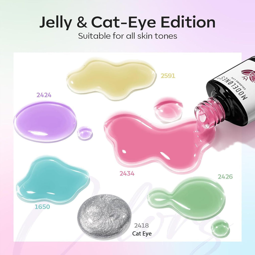 Gel Nail Polish Set with Magnet - 6 Colors Summer Silver Cat Eye