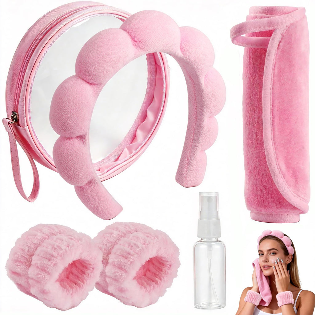 Spa Headband for Face Washing & Makeup Removal - Pink, Pack of 5