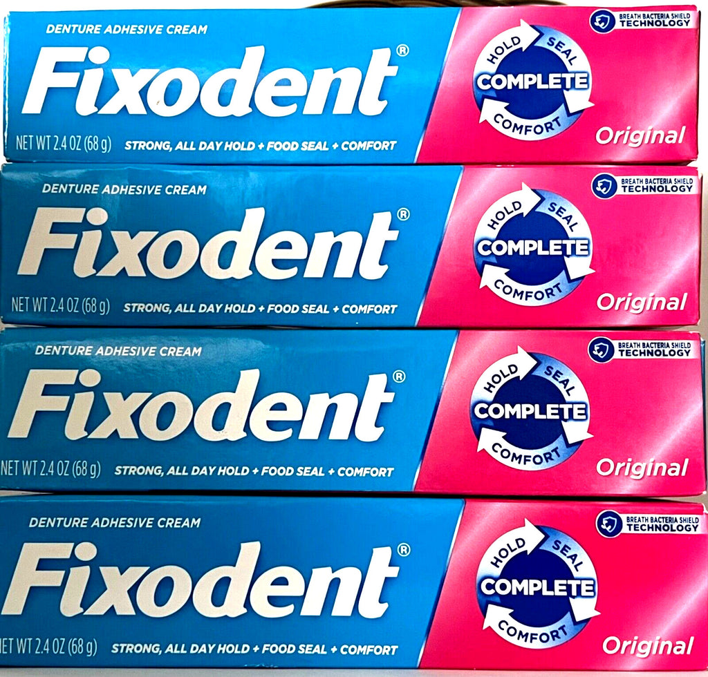 Denture Adhesive Cream - Original Fixodent, 4 Tubes 2.4 oz (68g) Pack