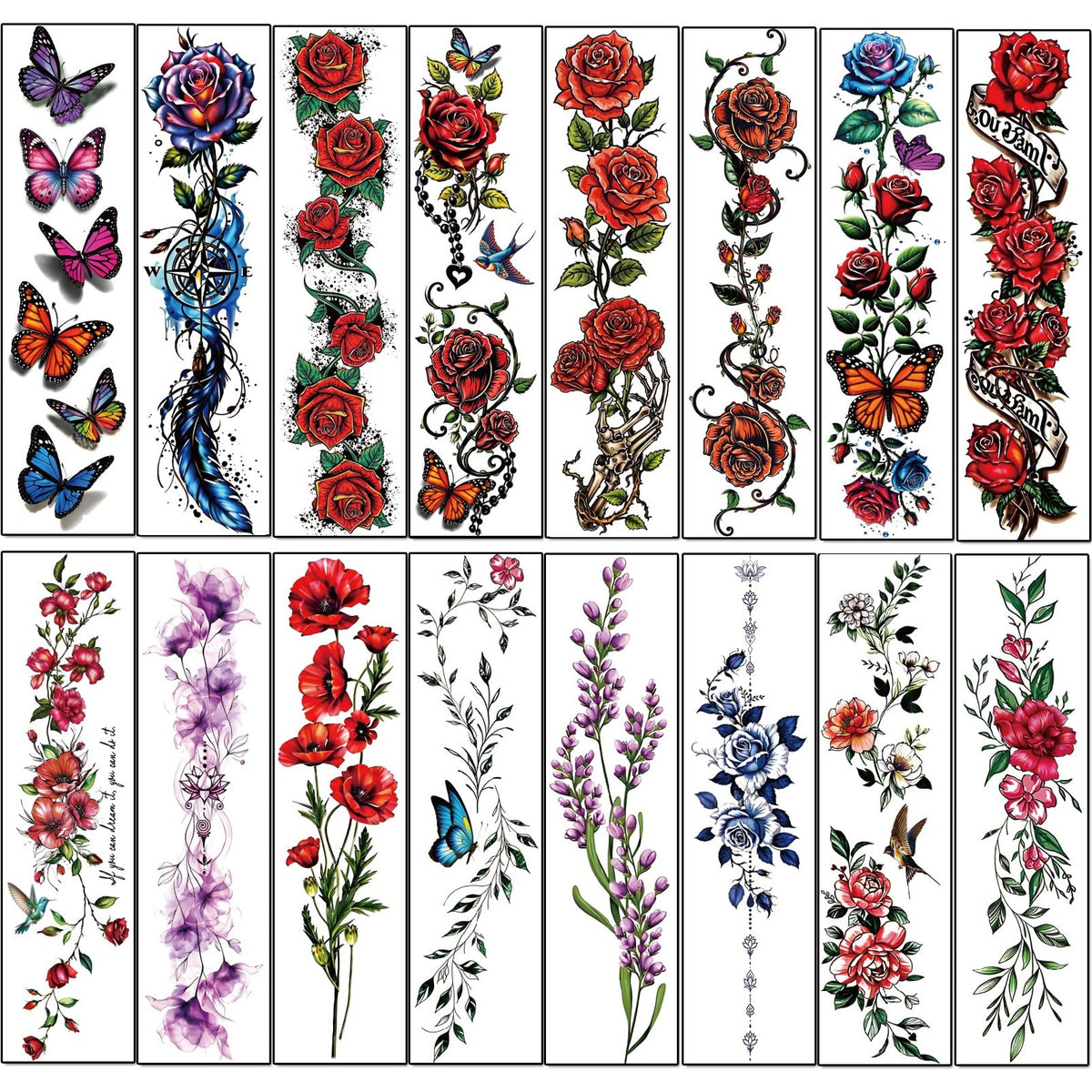 3D Flower Temporary Tattoos - Realistic 24-Sheet Floral Sleeve Set for Festival & Parties