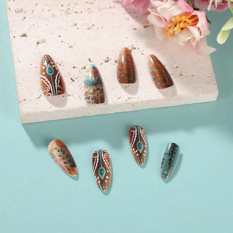 48PCS Reusable Glossy Fake Nails - Bohemian Paisley Pattern