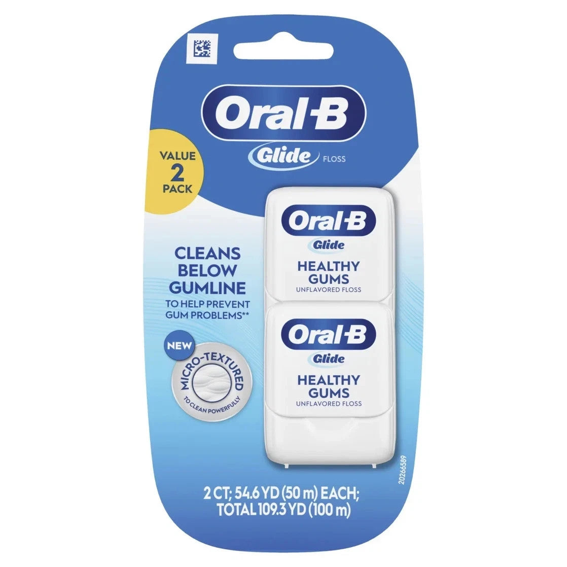 Dental Floss Micro-Textured Unflavored 50m Rolls - 2 Pack for Healthy Gums