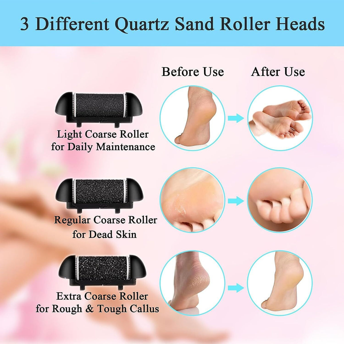 Electric Foot Callus Remover Grinder Pedicure Tool with Multiple Roller Heads