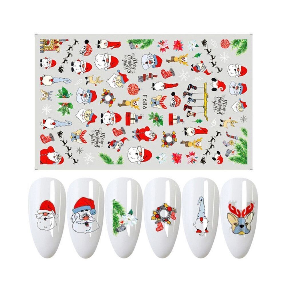 Holiday Snowman Penguin Reindeer Nail Stickers Set for Christmas and New Year