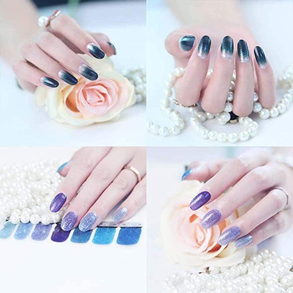 14 Sheets Glitter Gradient Nail Wraps Full Nail Art Stickers Gel Nails