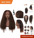 Practice Head with Dark Brown Real Hair for Cosmetology Training - 20-22 Inches