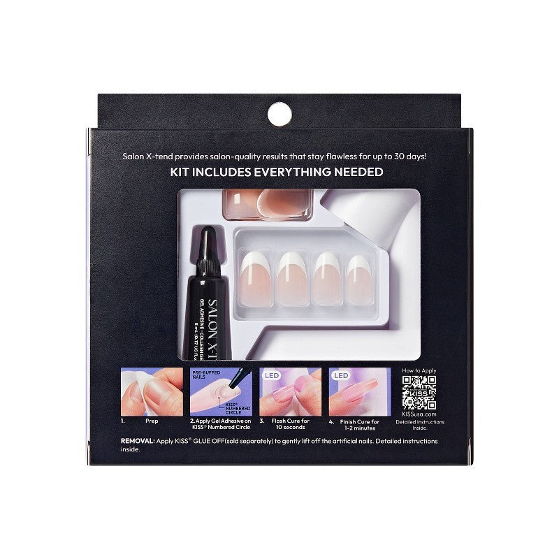 Gel Nail Kit with LED Lamp - Medium Oval Fake Nails, French Style, 34 Pieces