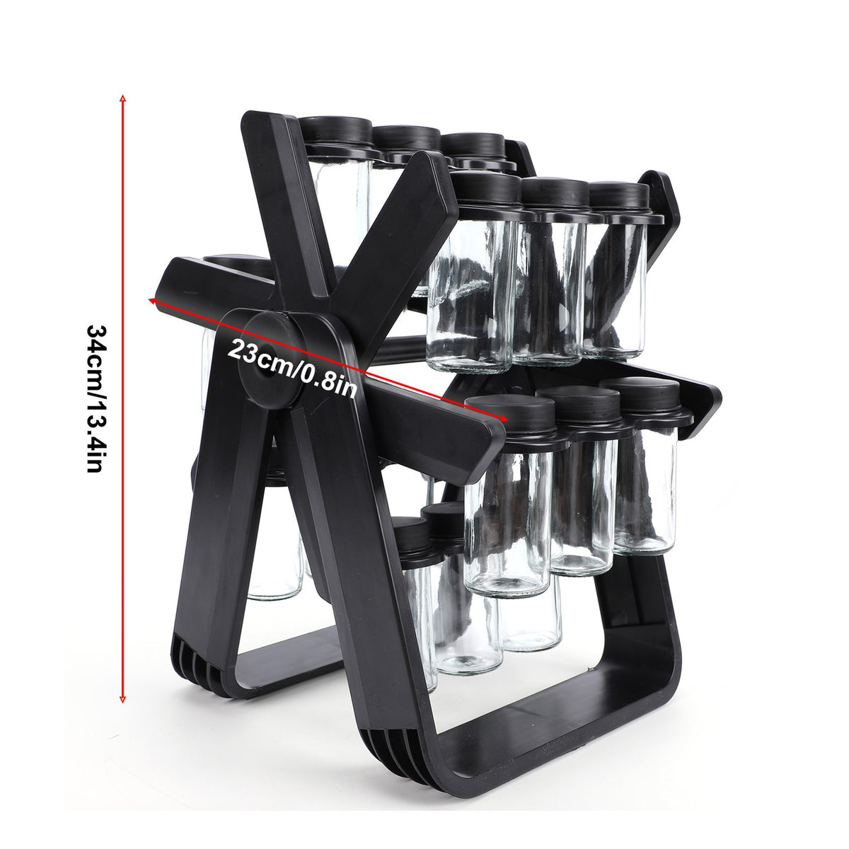 Rotating Spice Rack Carousel with 18 Glass Jars, Labels & Funnel
