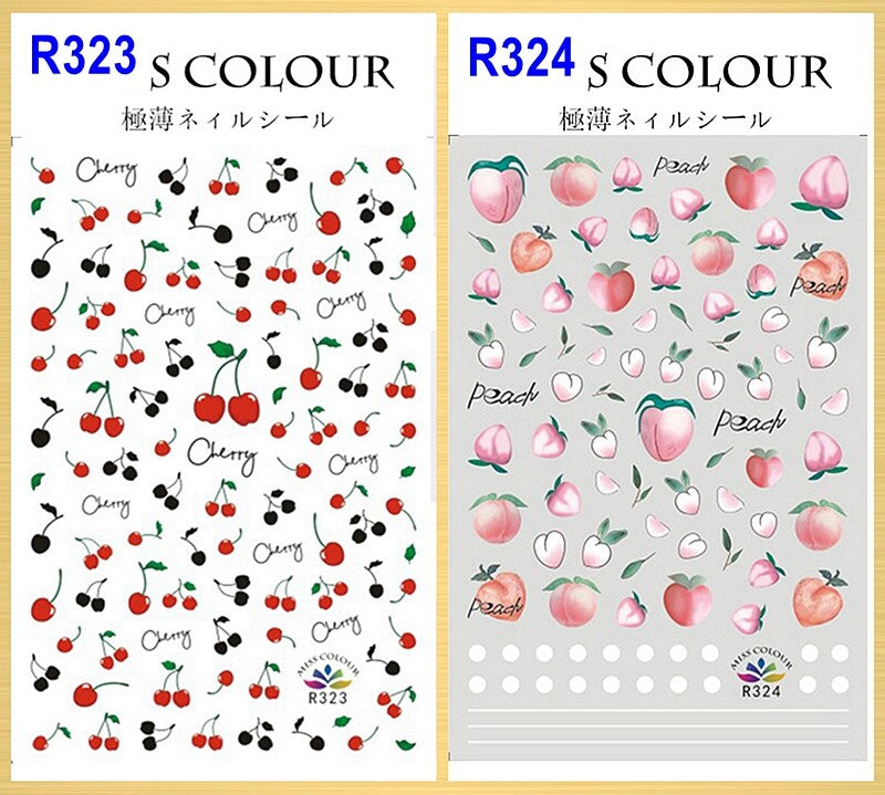 Fruit Nail Stickers Set with Peach Cherry Avocado Orange Strawberry Watermelon Lemon Decals