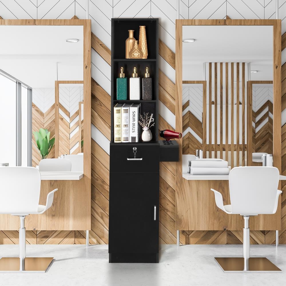 Wall Mount Hairdressing Salon Station with Lockable Drawers & Shelves