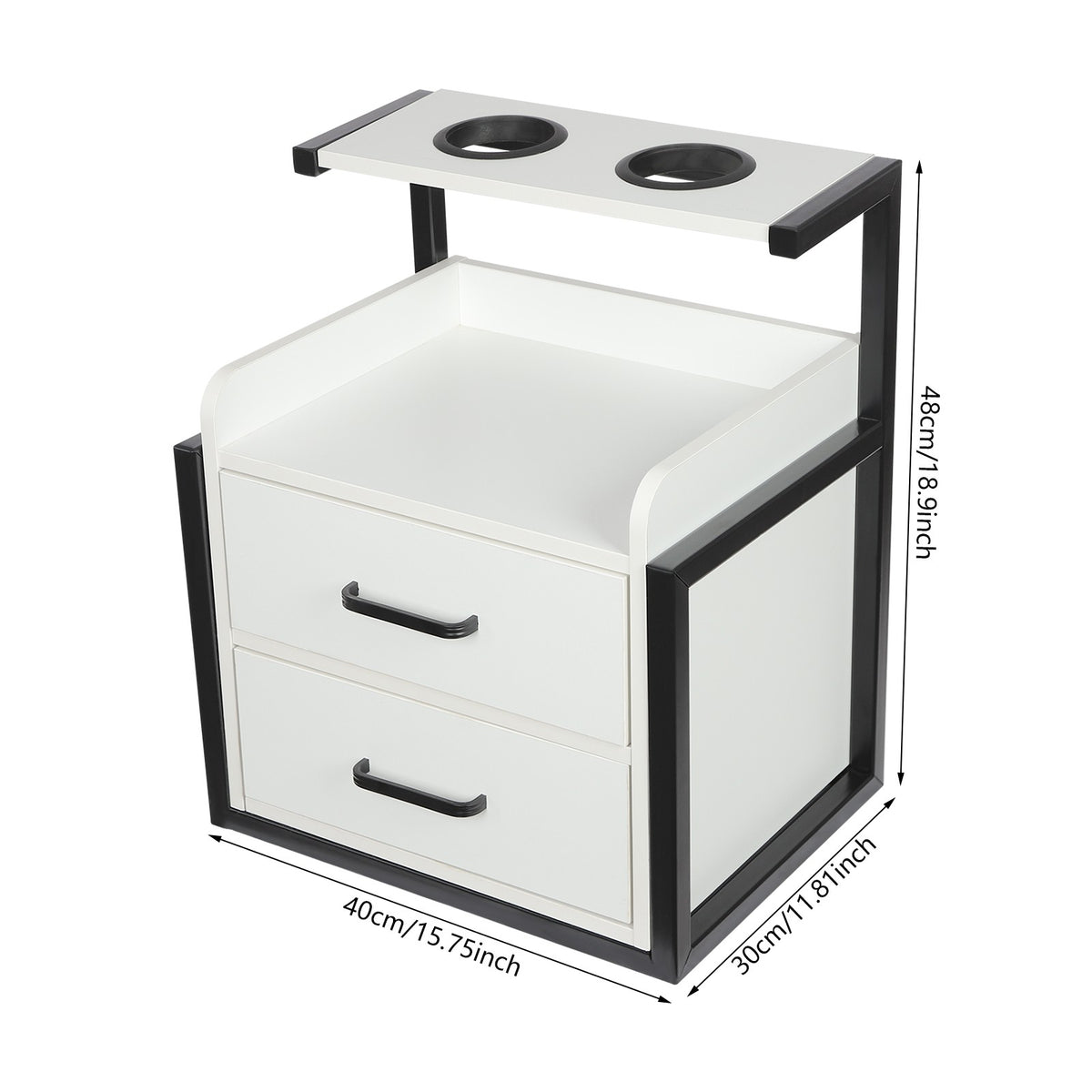 2-Drawer Wall-Mounted Salon Storage Cabinet 40x30x48cm Black & White