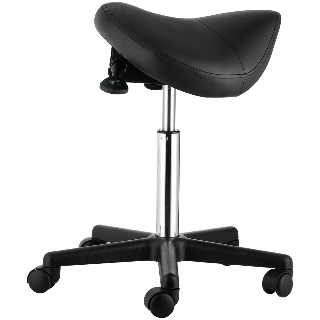Ergonomic Saddle Stool with Wheels - Adjustable Height PU Leather Seat