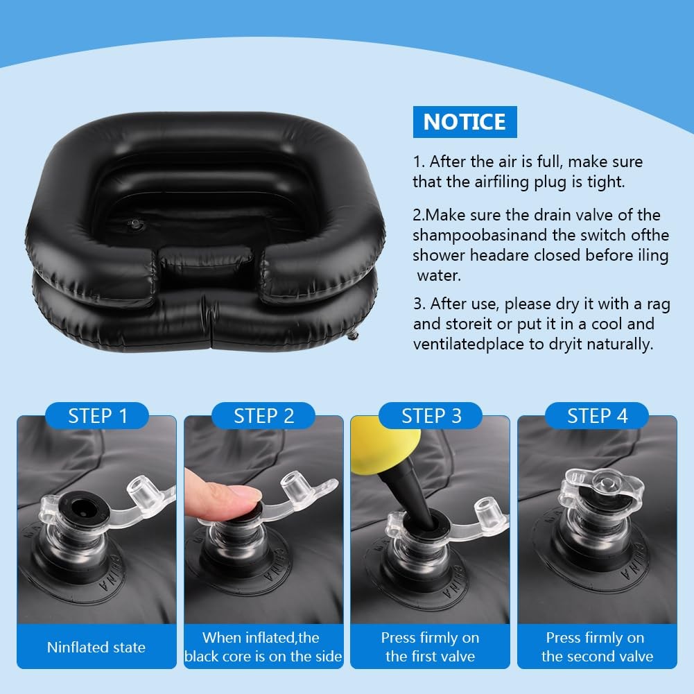 Inflatable Hair Washing Basin Portable Bed Shampoo Bowl with Massage Comb & Pump
