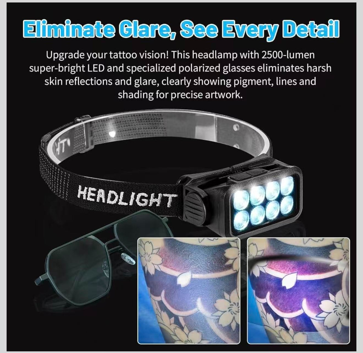 Rechargeable Tattoo Headlamp with Motion Sensor