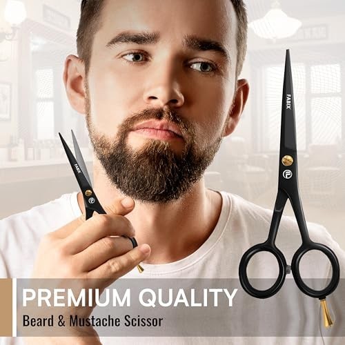 Men's Beard & Mustache Grooming Kit with 5 Inch German Steel Scissors and Travel Pouch