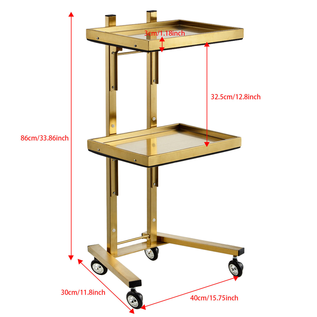 2-Tier Stainless Steel Salon Rolling Cart with Lockable Wheels