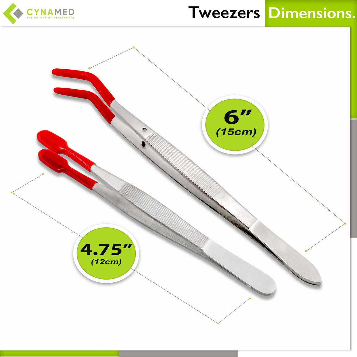 Stainless Steel Lab Tweezers with Rubber Tips - 4 Pack, Offset & Straight