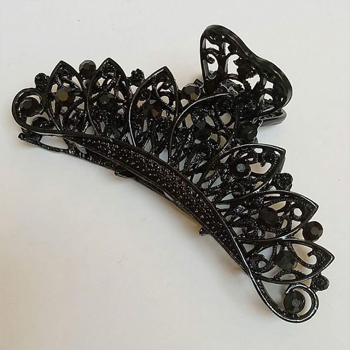 Lady Women Black Retro Flowers Hair Claw Clip Vintage Rhinestone Accessory