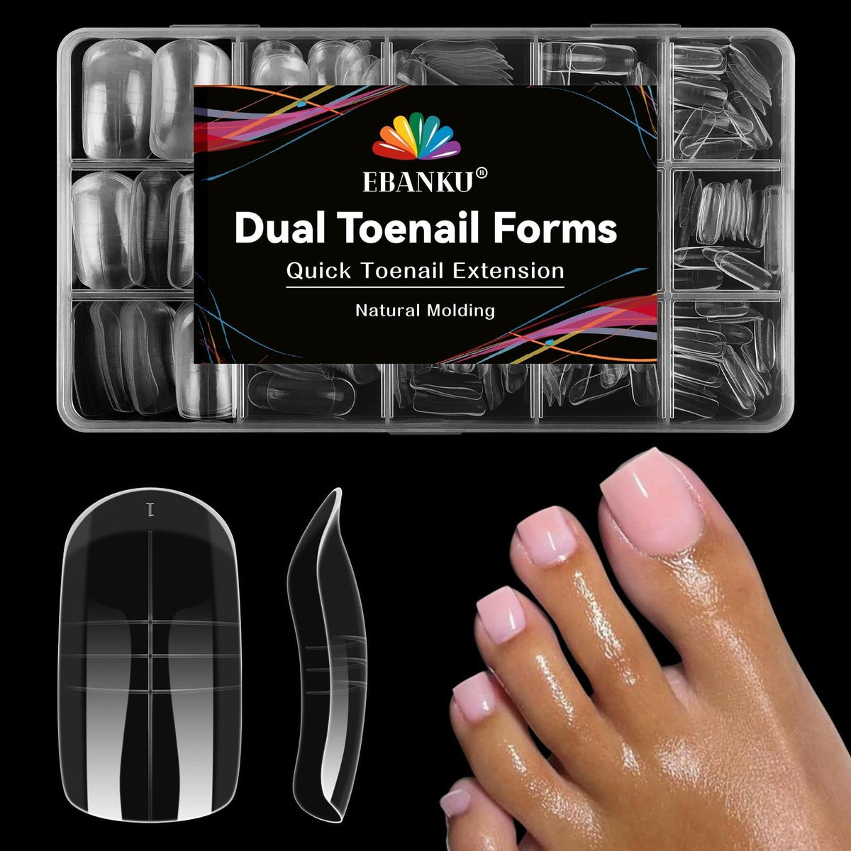 Reusable Toe Nail Forms Kit for Poly Gel Extensions - 15 Sizes, 300 Pieces