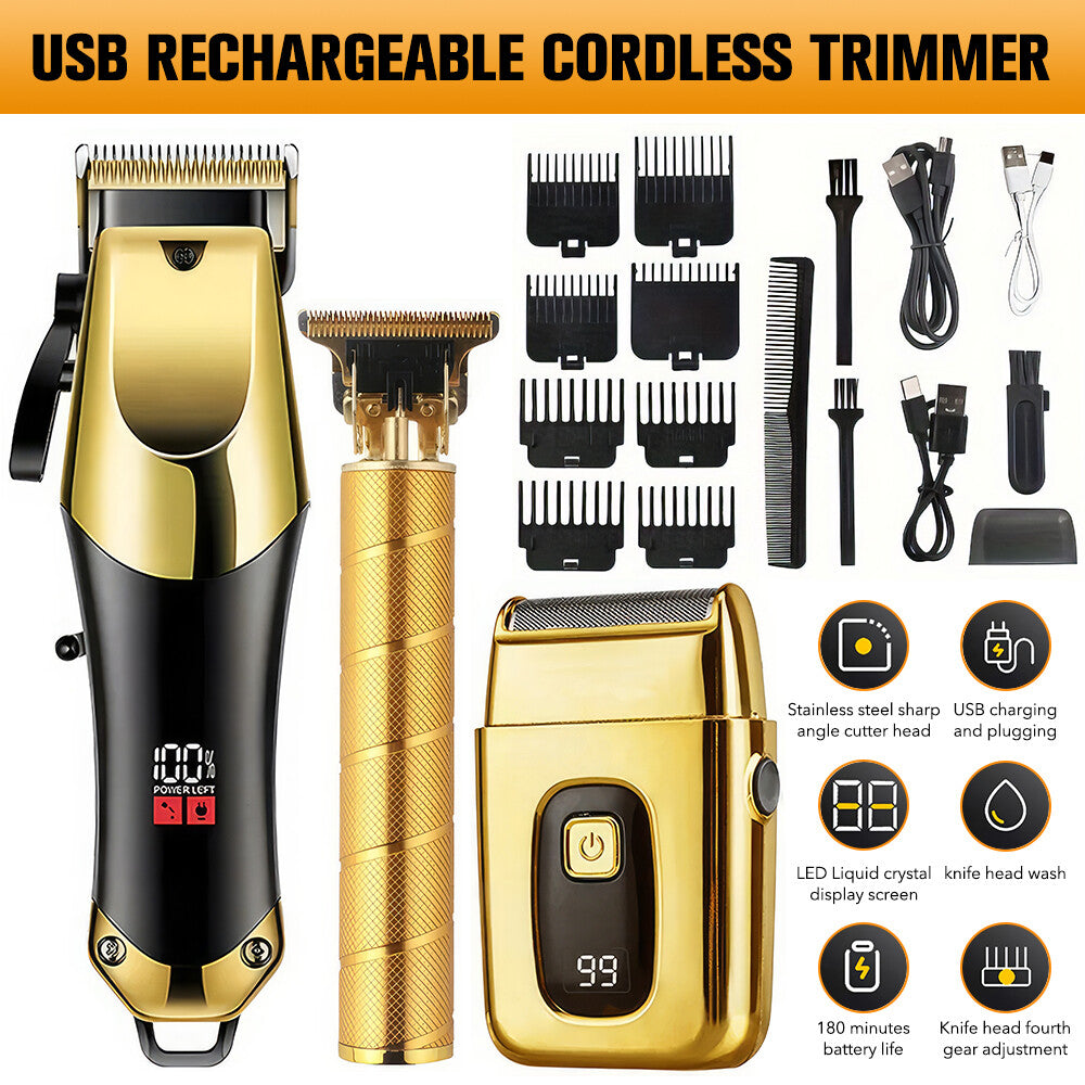 Cordless Professional Hair Clippers & Beard Trimmer Set for Men