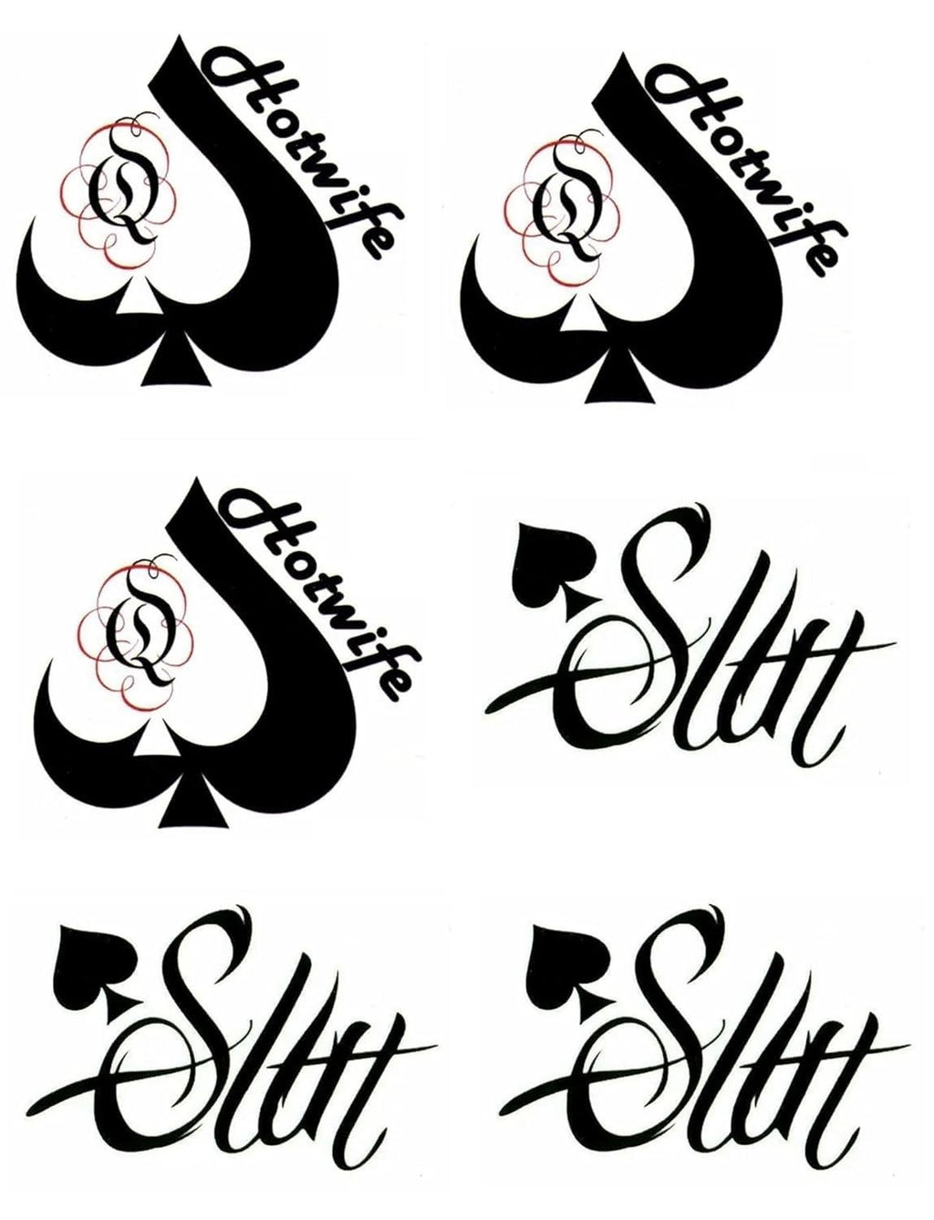 Temporary Queen of Spades Tattoo Stickers - 4 Sheets, 81 Designs