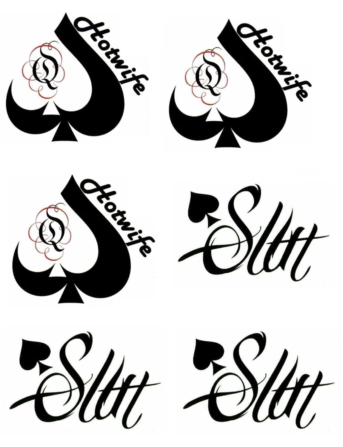 Temporary Queen of Spades Tattoo Stickers - 4 Sheets, 81 Designs