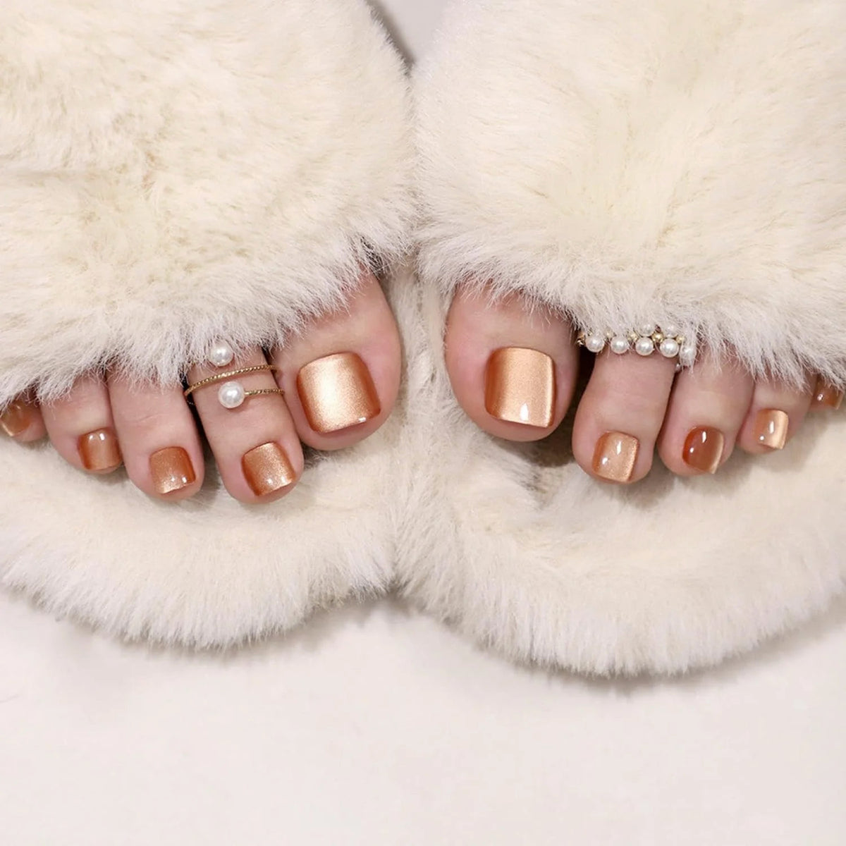Full Cover Toe Nail Tips Amber Cat Eye Frost 24 Count with Glue