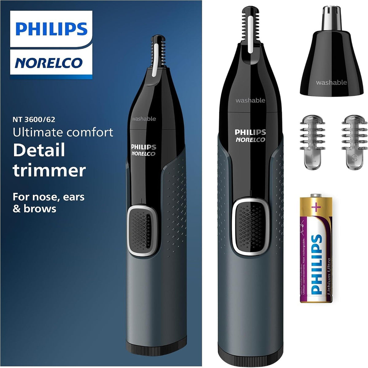 Philips Norelco Nose & Ear Trimmer with Eyebrow Attachments - Waterproof