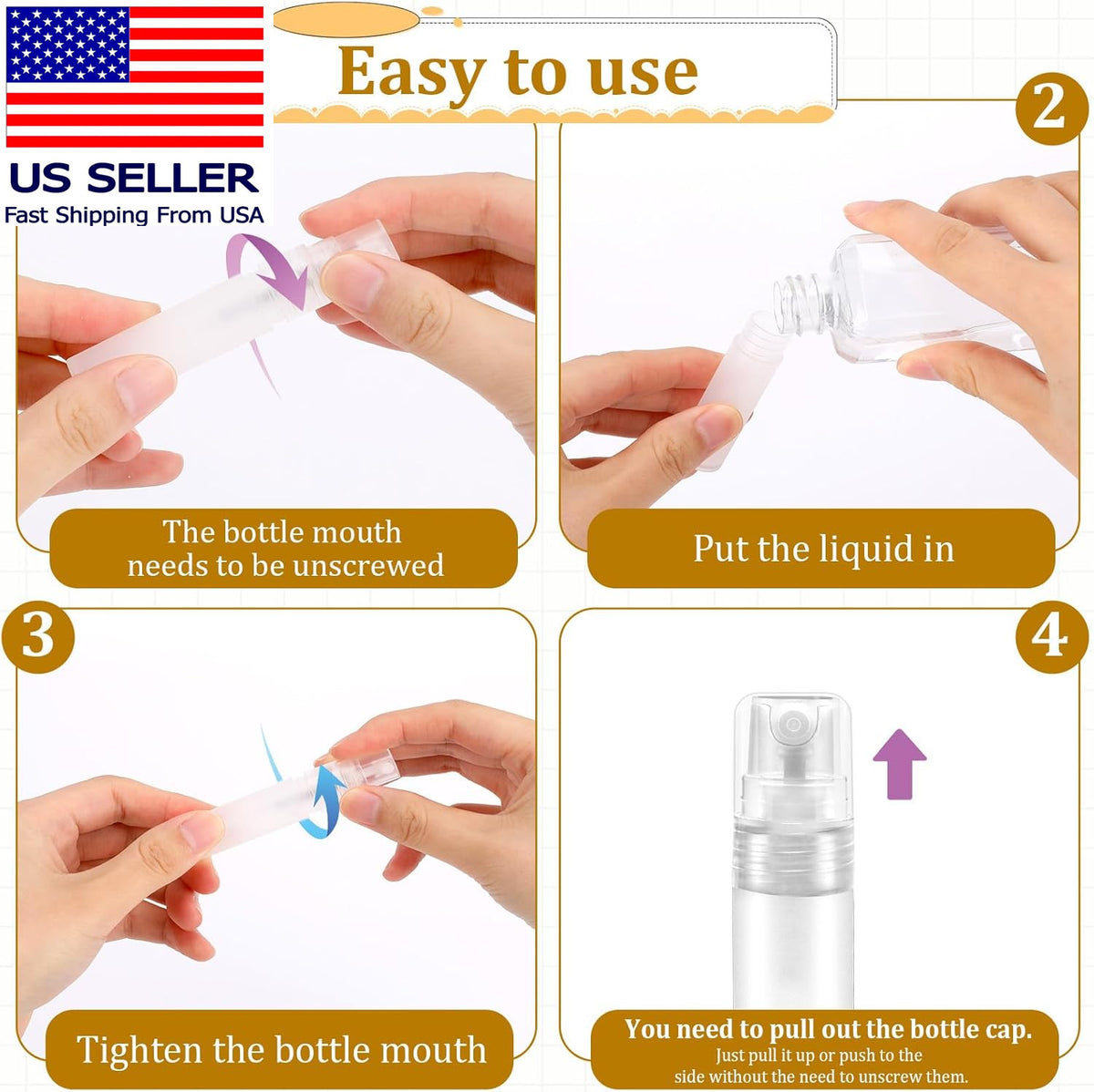 Mini Spray Bottles - 6 Pack 5ml Portable Refillable Plastic Travel Containers