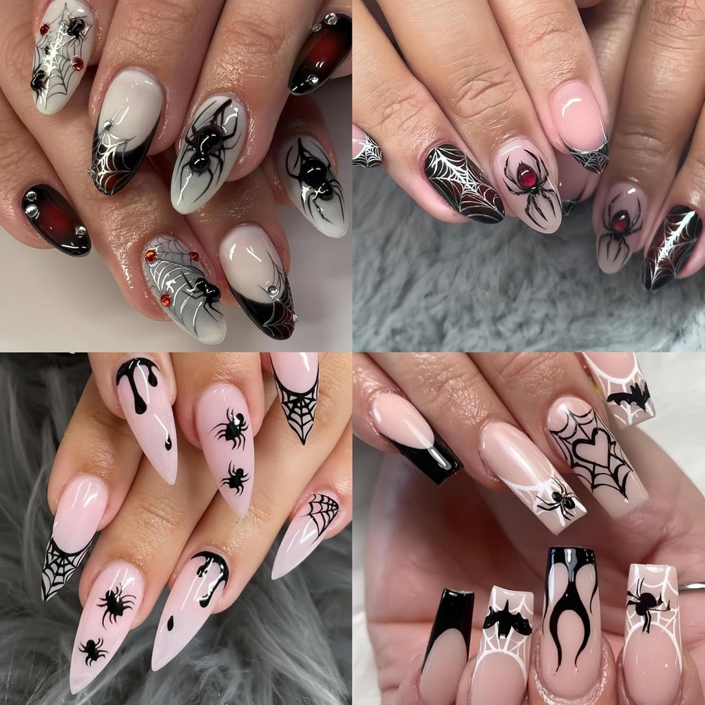 Halloween Nail Stickers 8 Sheets Spider Web Black & White Nail Art Decals