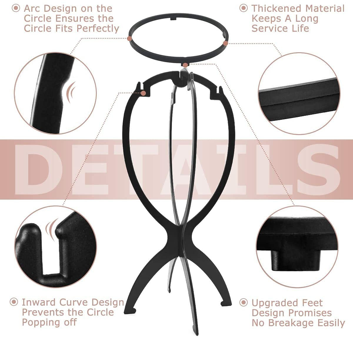 Wig Stand 14.2 Inch Collapsible Holder for Short Wigs - 3 Pack