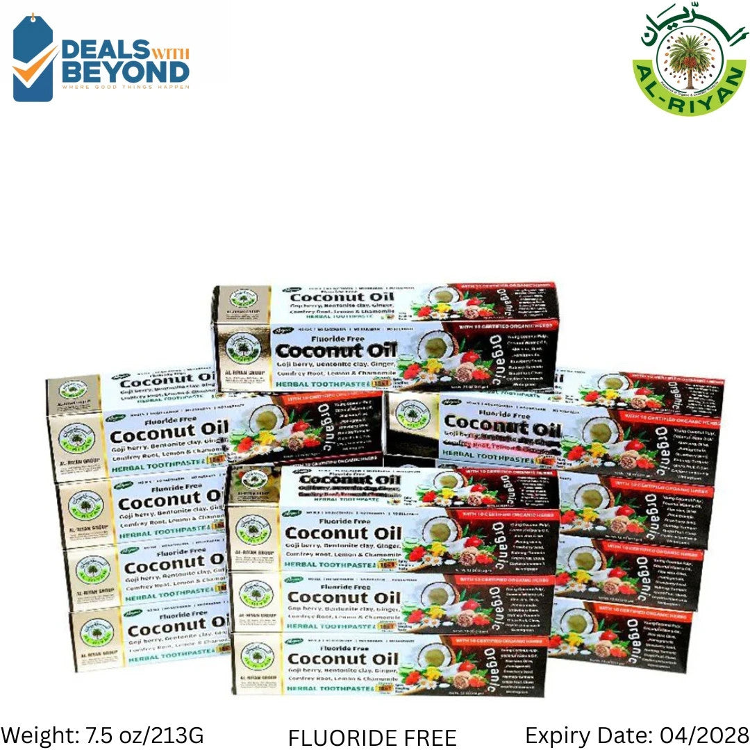 Organic Coconut Oil Herbal Toothpaste 10-in-1 Fluoride-Free Natural Oral Care Pack of 3