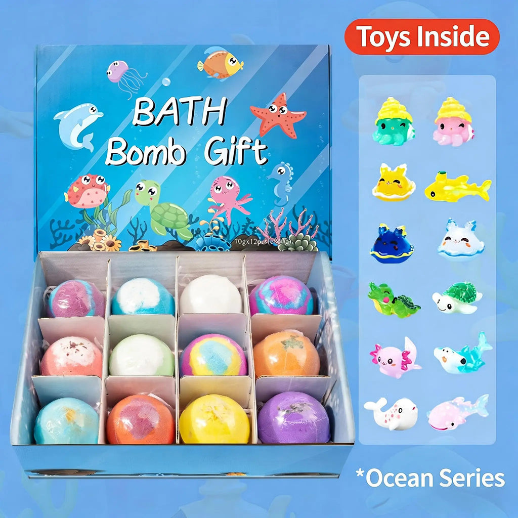 Kids Bath Bomb Set with Surprise Inside - Organic Ocean-Themed Bubble Bath Toys