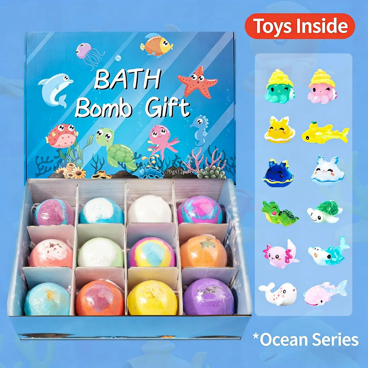Kids Bath Bomb Set with Surprise Inside - Organic Ocean-Themed Bubble Bath Toys