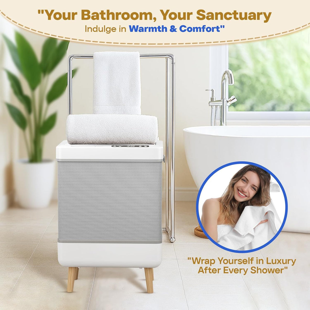 35L Foldable Towel Warmer with Viewing Window - Bathroom Heater, Safety Certified