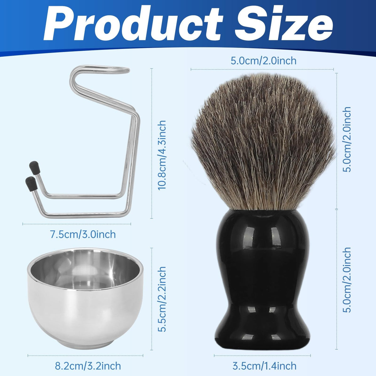 Men's Shaving Brush Set with Badger Hair & Stainless Steel Bowl - Exfoliating Cream