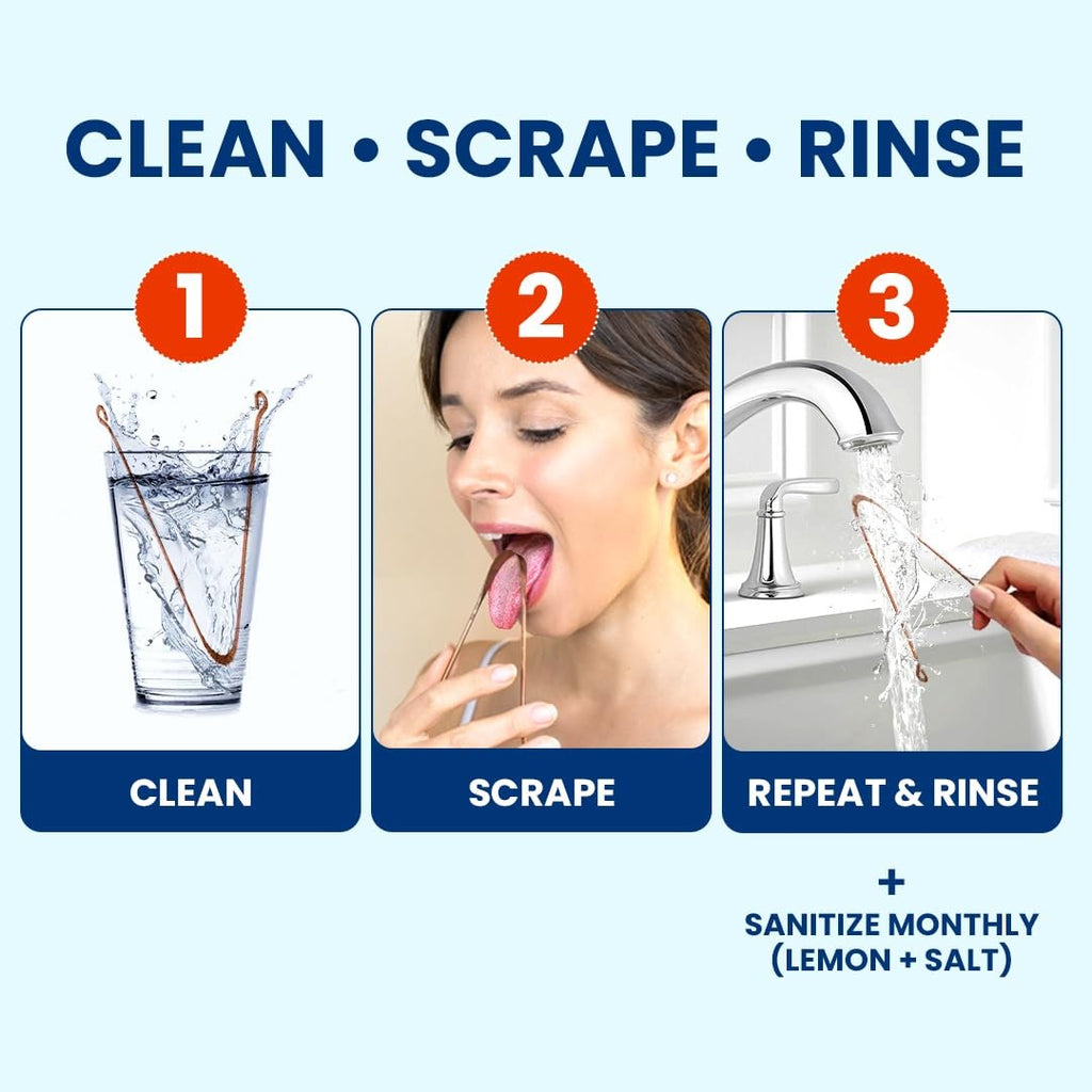 Copper Tongue Scraper Set for Oral Hygiene - 4 Pack Metal Mouth Cleaners