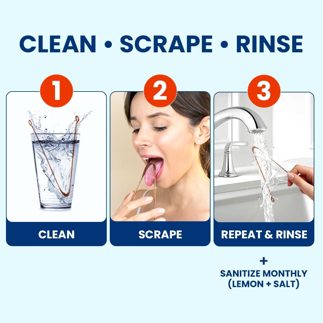 Copper Tongue Scraper Set for Oral Hygiene - 4 Pack Metal Mouth Cleaners