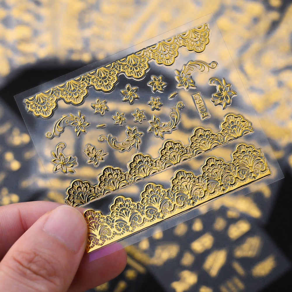 Gold Lace Moon and Star Nail Art Stickers - 10 Sheets for Elegant Nail Decoration