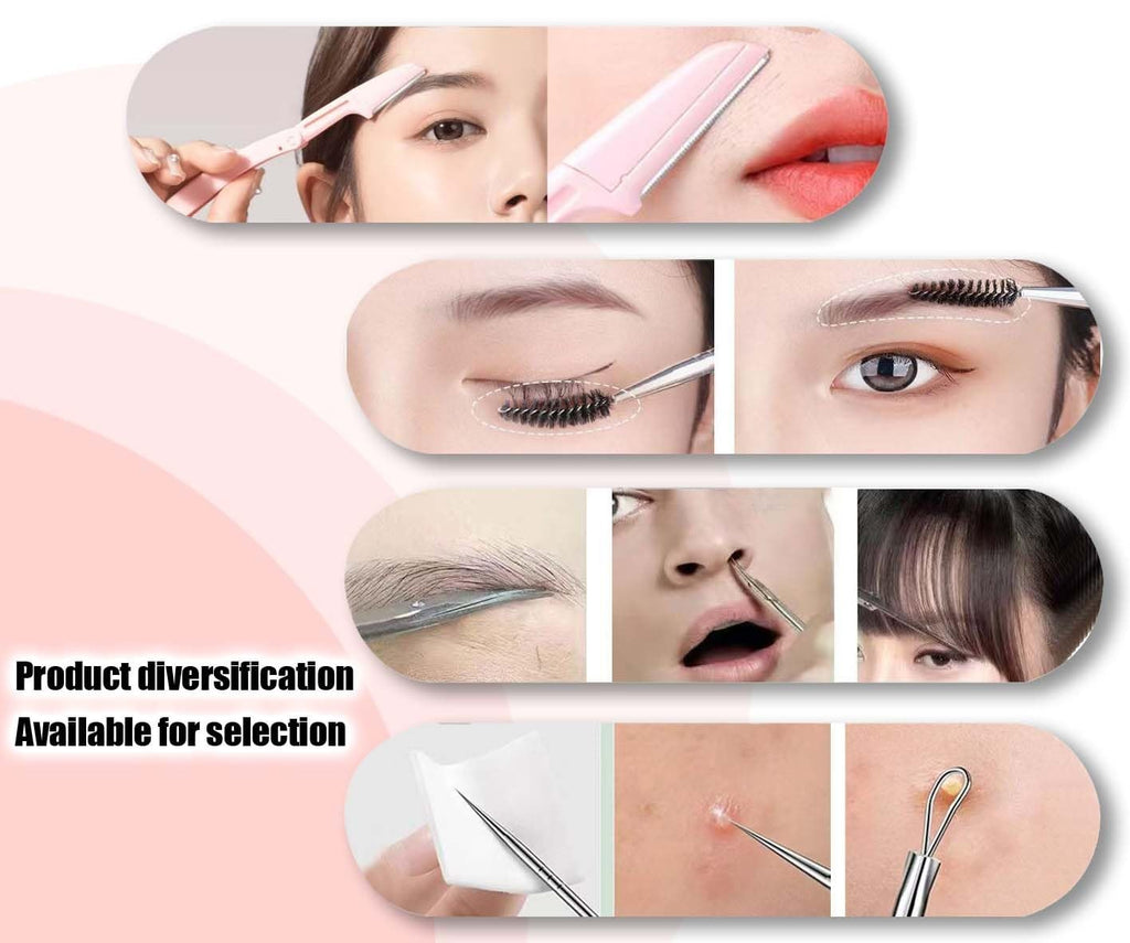 Women Facial Hair & Eyebrow Tweezers Kit - Stainless Steel & Anti-Slip