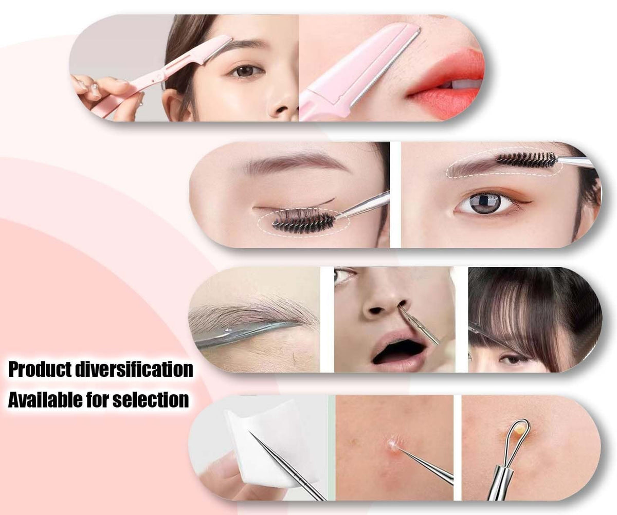 Women Facial Hair & Eyebrow Tweezers Kit - Stainless Steel & Anti-Slip