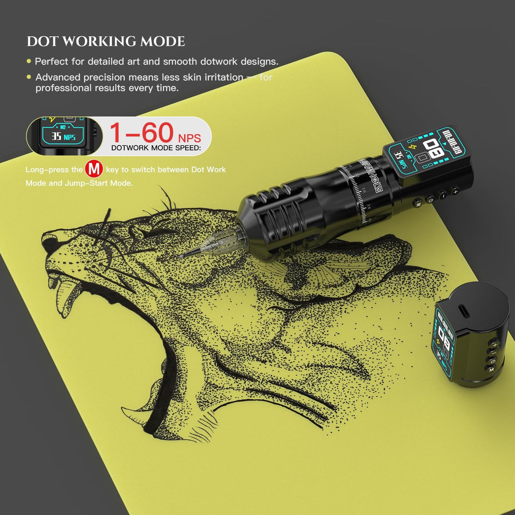 Tattoo Pen Machine Kit with 2300mAh Batteries, 7 Adjustable Stroke, Wireless