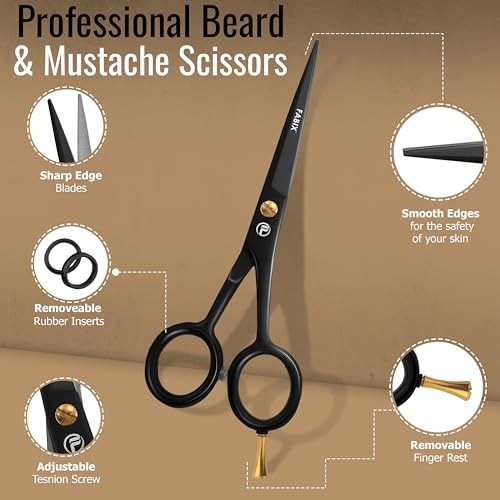 Men's Beard & Mustache Grooming Kit with 5 Inch German Steel Scissors and Travel Pouch