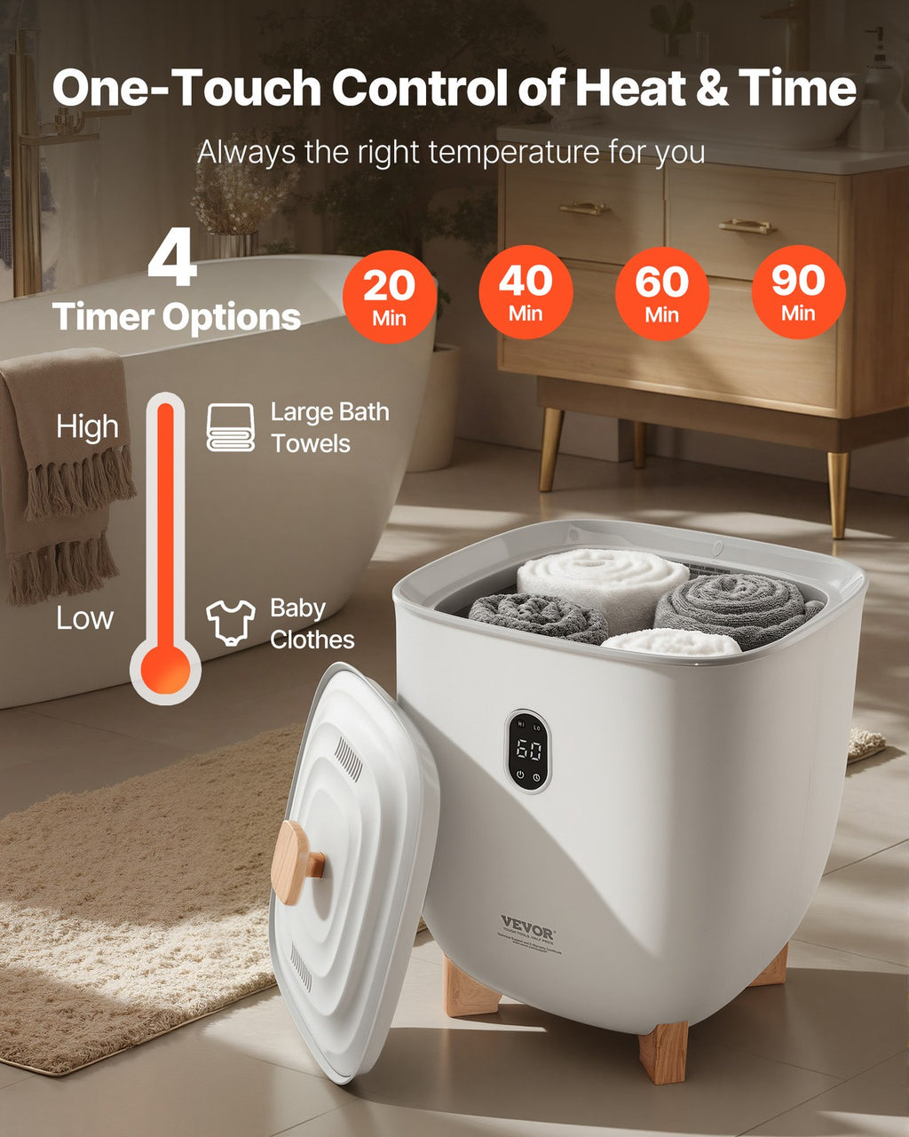 25L Towel Warmer Bucket with LED Timer & Temperature Control, Gray