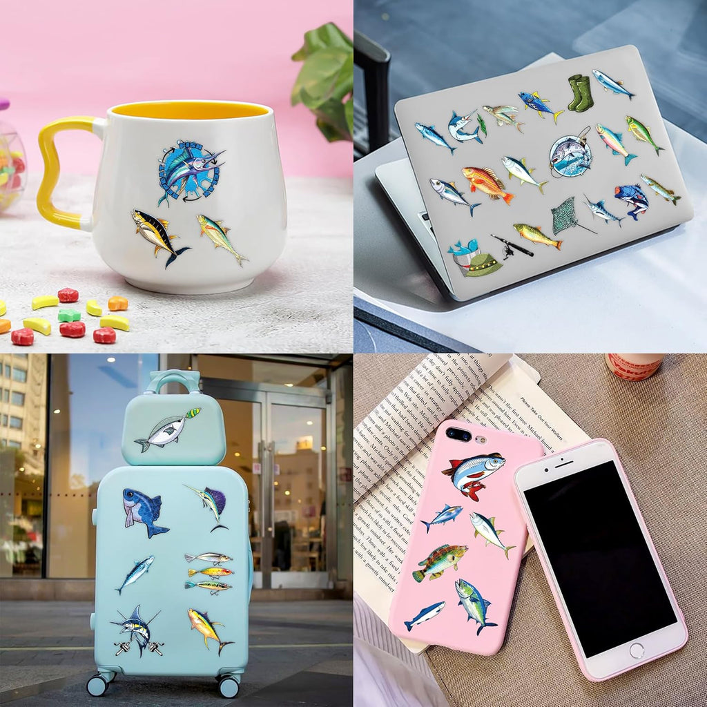 60 PCS Fishing Themed Temporary Tattoos Set for Birthday Party Decorations & Favors