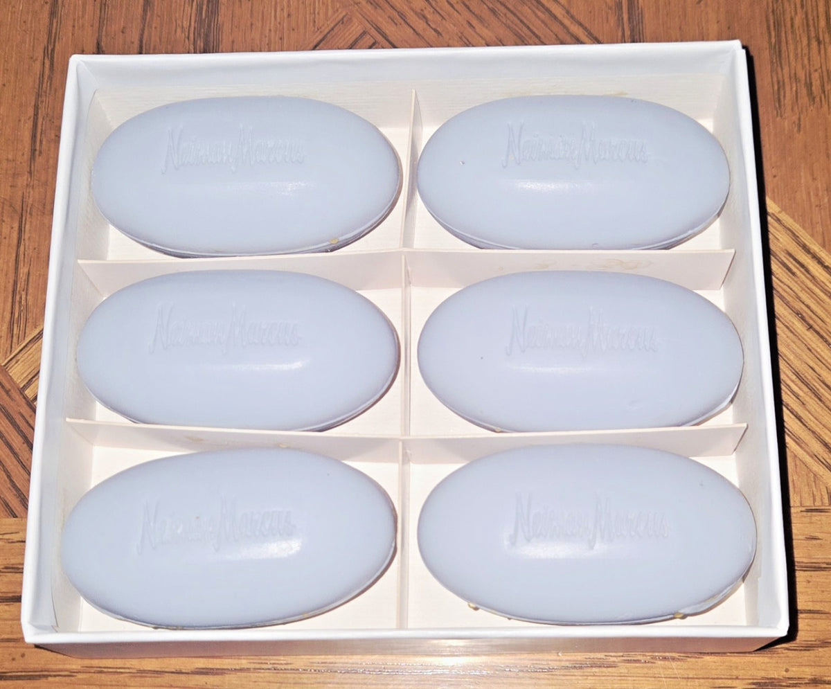Vintage Neiman Marcus Blue Lilac Bath Soap Set - 6 Oval Cakes, 8 oz