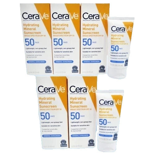 Mineral Sunscreen SPF 50 Face Lotion - Hydrating, Broad Spectrum, 2.5 oz Boxed (Lot of 5)