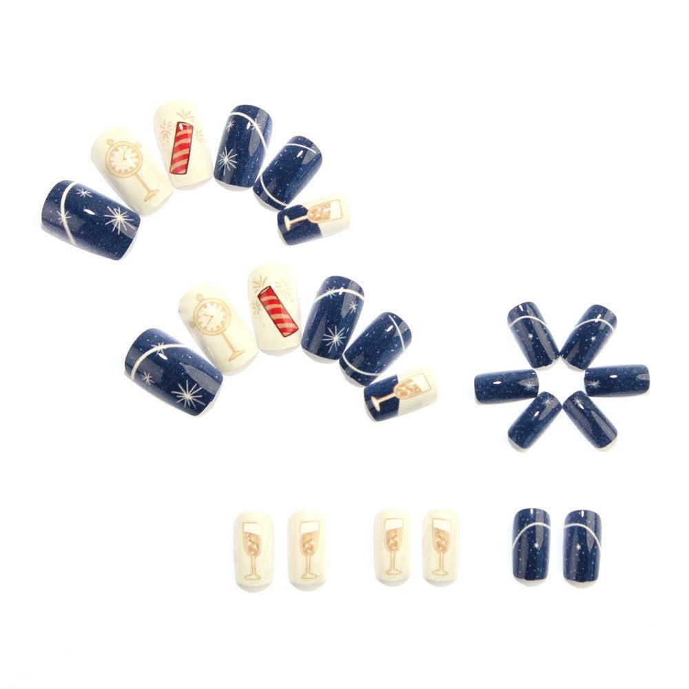 48Pcs Navy Blue Fake Nails Short Square Press On Nails for Nail Art