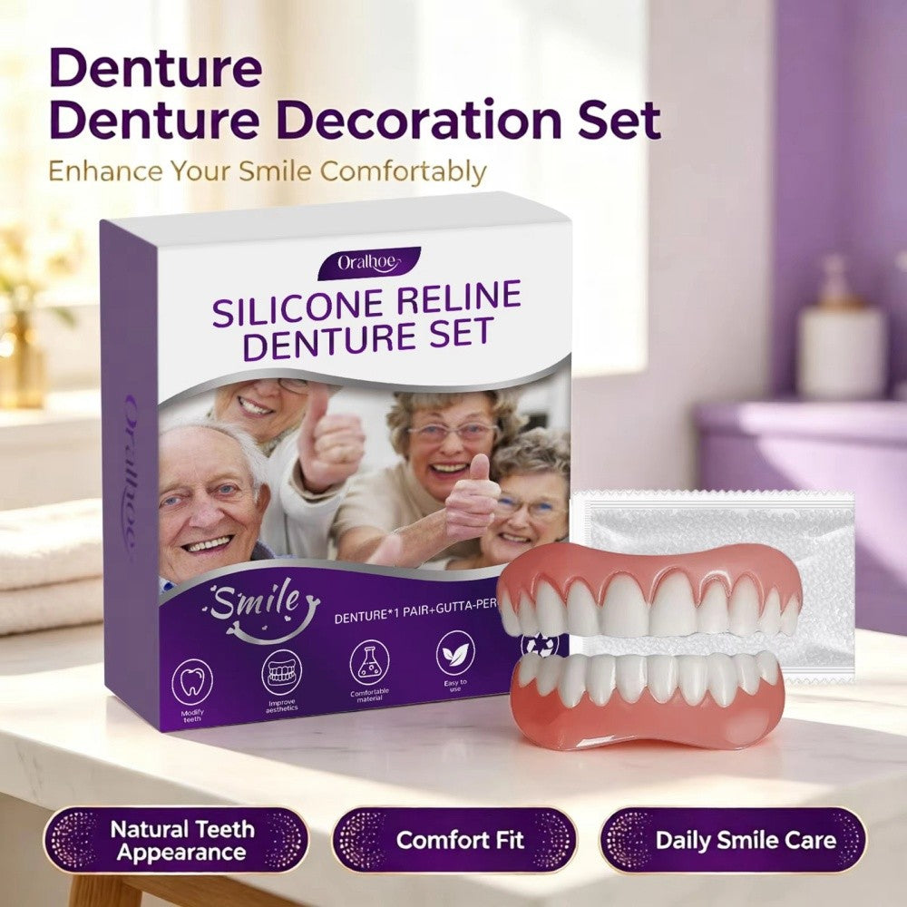 Moldable Silicone Dentures Set for Seniors - Upper & Lower, Comfortable Fit