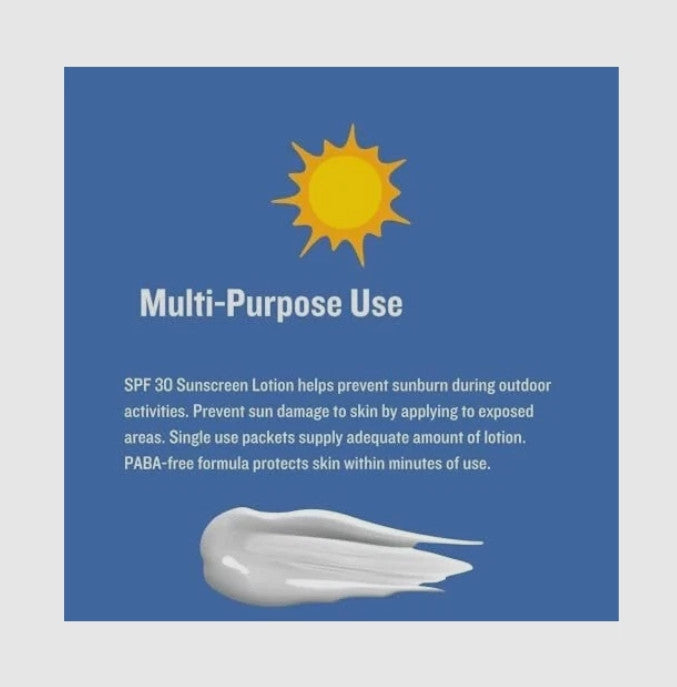SPF 30 Sensitive Skin Sunscreen Lotion Packets - PABA-Free, 50 Single-Use Foil Packets